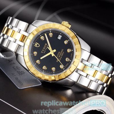 Clone Tudor Hydronaut Black Dial 2-Tone Yellow Gold Watch